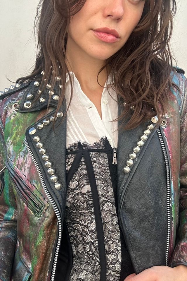 Paint and Studs Black Leather Jacket Selected by The Curatorial Dept. #1