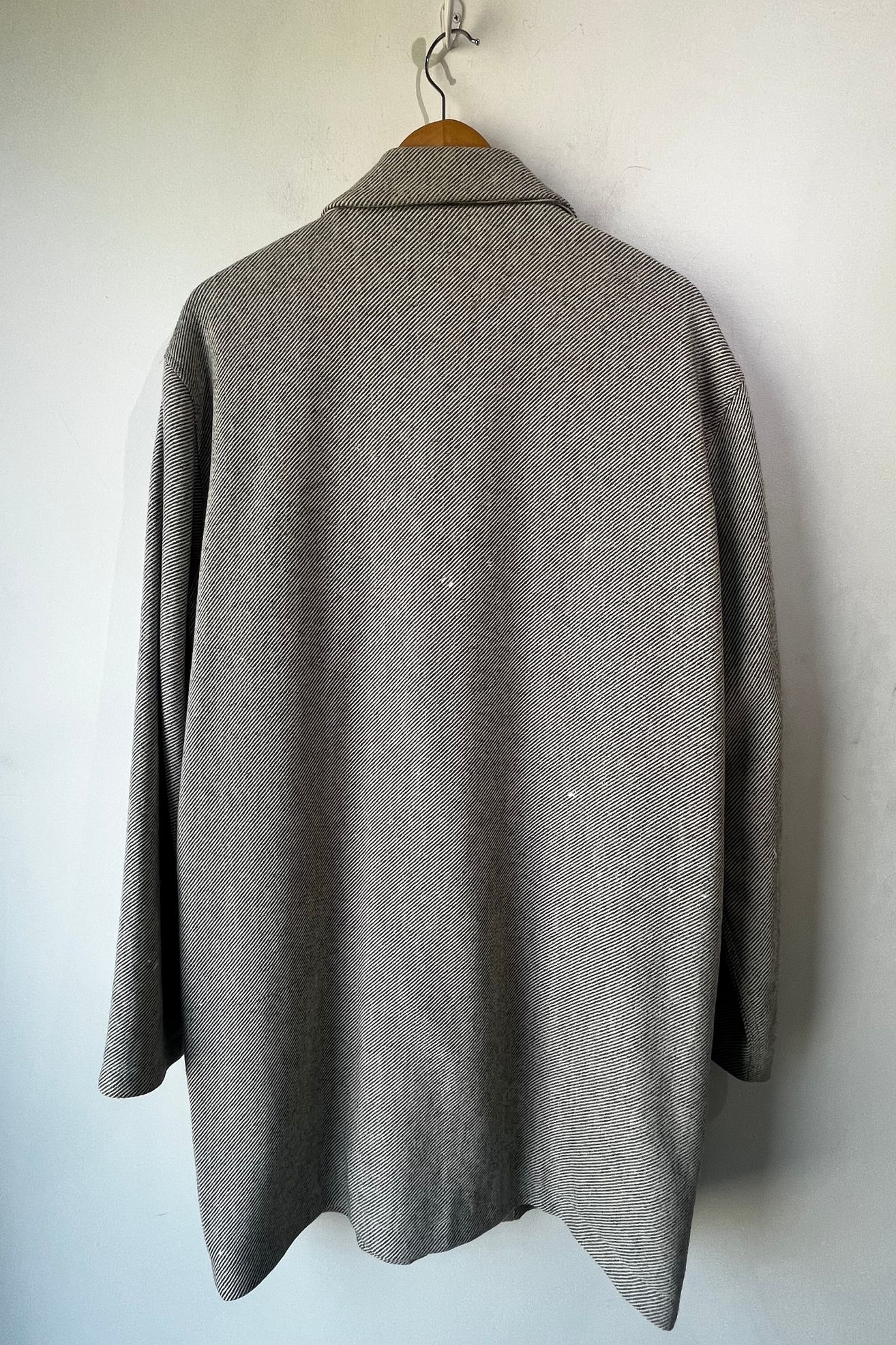 Patrik Ervell Wool and Cotton Grey Stripe Overcoat Selected by The Curatorial Dept.