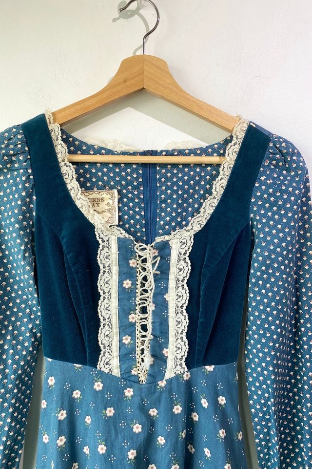 Vintage Gunne Sax Teal Plaid Floral Dress Selected by The Curatorial Dept. #1