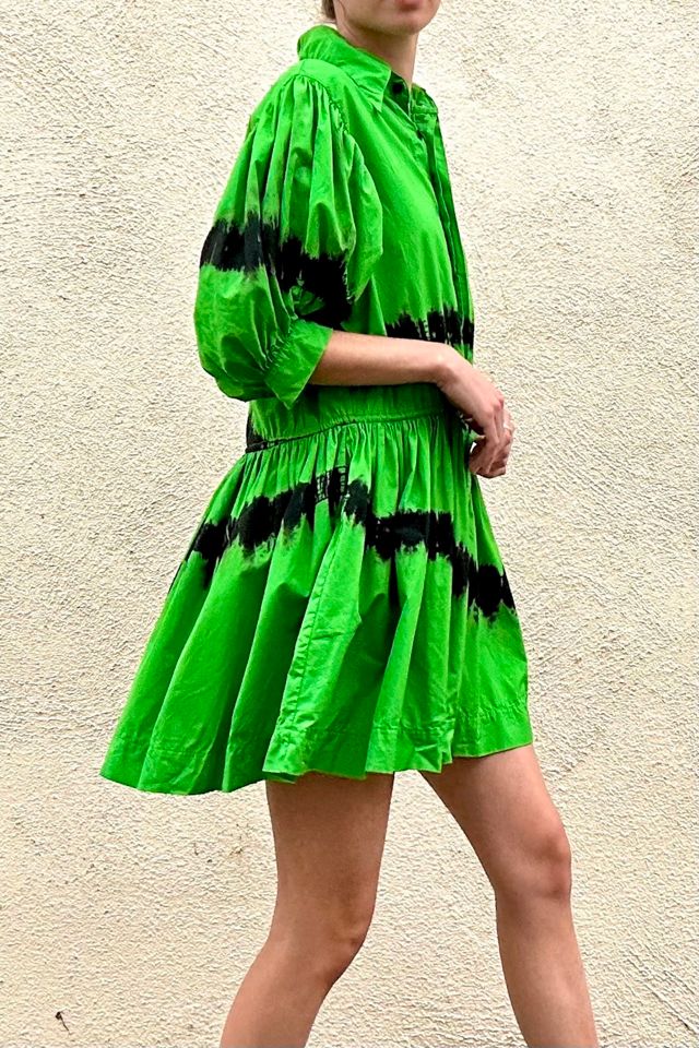 S/W/F Puff Sleeve Green Tie Dye Dress Selected by The Curatorial Dept. #1
