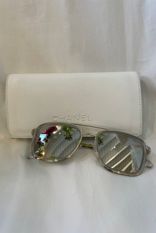 Chanel Silver Frame Pilot Mirrored Sunglasses Selected by The Curatorial Dept.