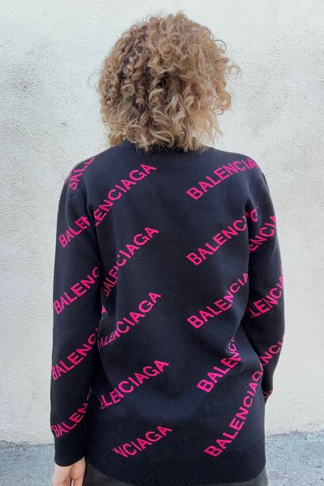 Balenciaga Black & Pink Logo Cardigan Selected by The Curatorial Dept. #2