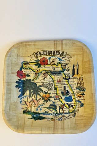 Vintage “Florida State Map” Bamboo Souvenir Tray selected by Stagecoach Home Design LLC