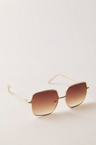 Женские солнцезащитные очки Free People Lacie Oversize Square Sunglasses, цвет: Золотой / Шоколадный — фото 3