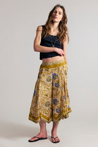Sweet Reaction Pull-On Wide-Leg Crop Pants by Free People in Yellow, Size: S
