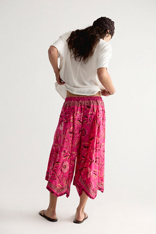 Sweet Reaction Pull-On Wide-Leg Crop Pants by Free People in Pink, Size: XL