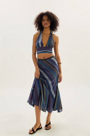 Sedona Stripe Midi Skirt Set by Free People in Blue, Size: L