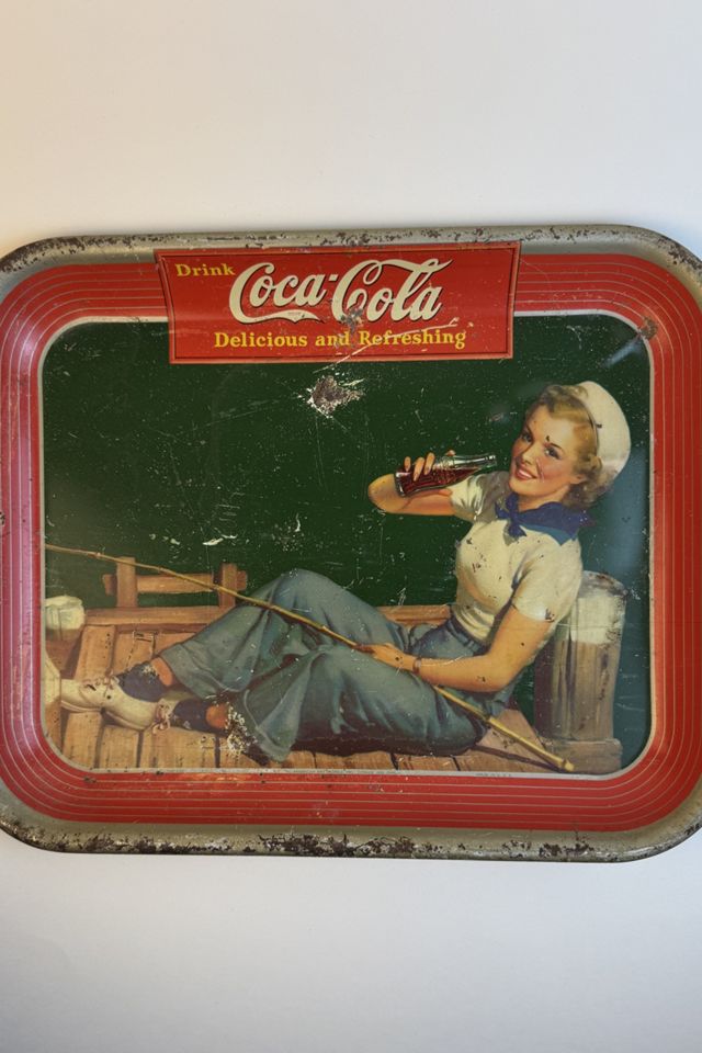 Vintage Coca-Cola “Fishing Girl” Tin Serving Tray selected by Stagecoach Home Design LLC #1