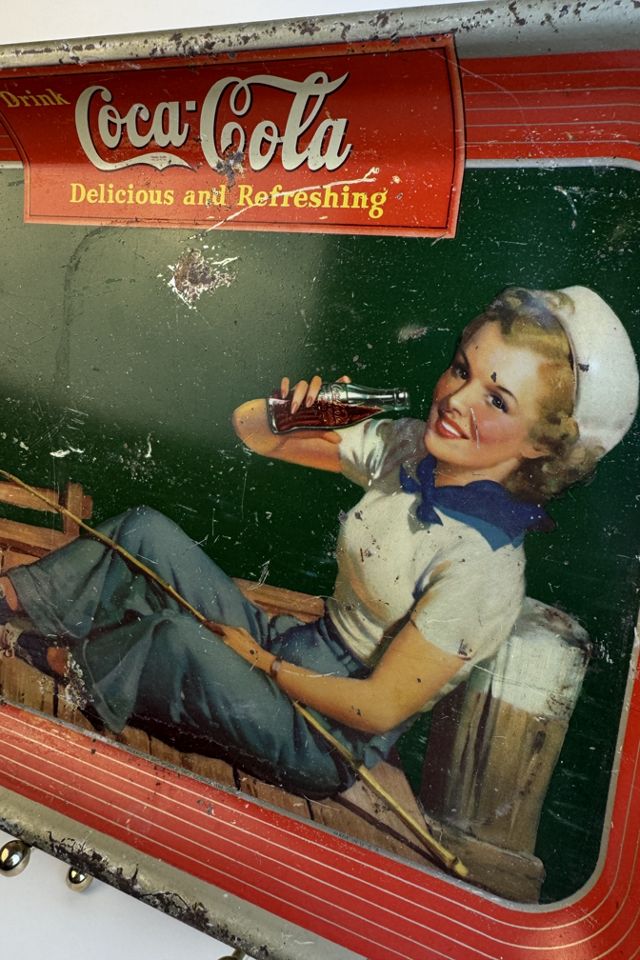 Vintage Coca-Cola “Fishing Girl” Tin Serving Tray selected by Stagecoach Home Design LLC #2