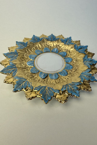 Vintage 1920s RW Rudolstadt Gilt & Blue Porcelain Floral Plate selected by Stagecoach Home Design LLC