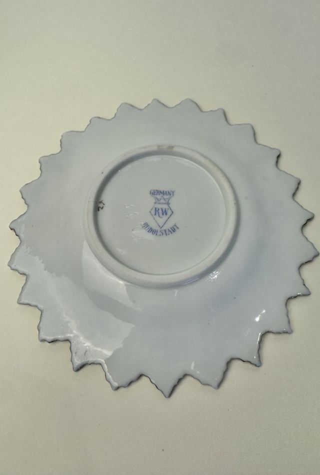 Vintage 1920s RW Rudolstadt Gilt & Blue Porcelain Floral Plate selected by Stagecoach Home Design LLC #1