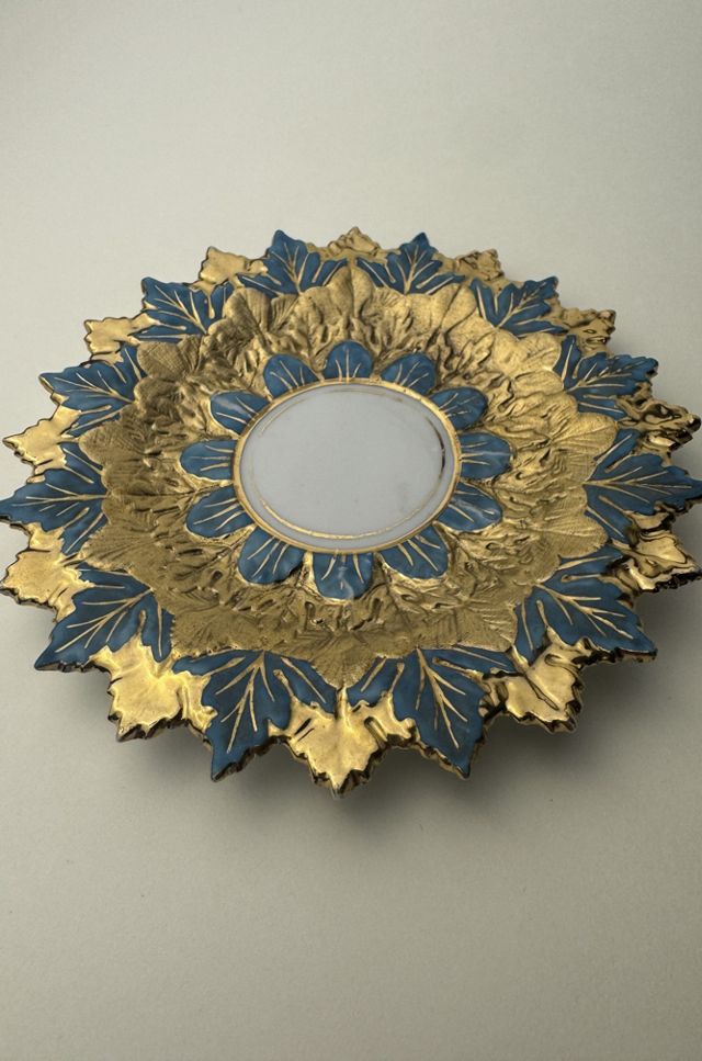 Vintage 1920s RW Rudolstadt Gilt & Blue Porcelain Floral Plate selected by Stagecoach Home Design LLC #2