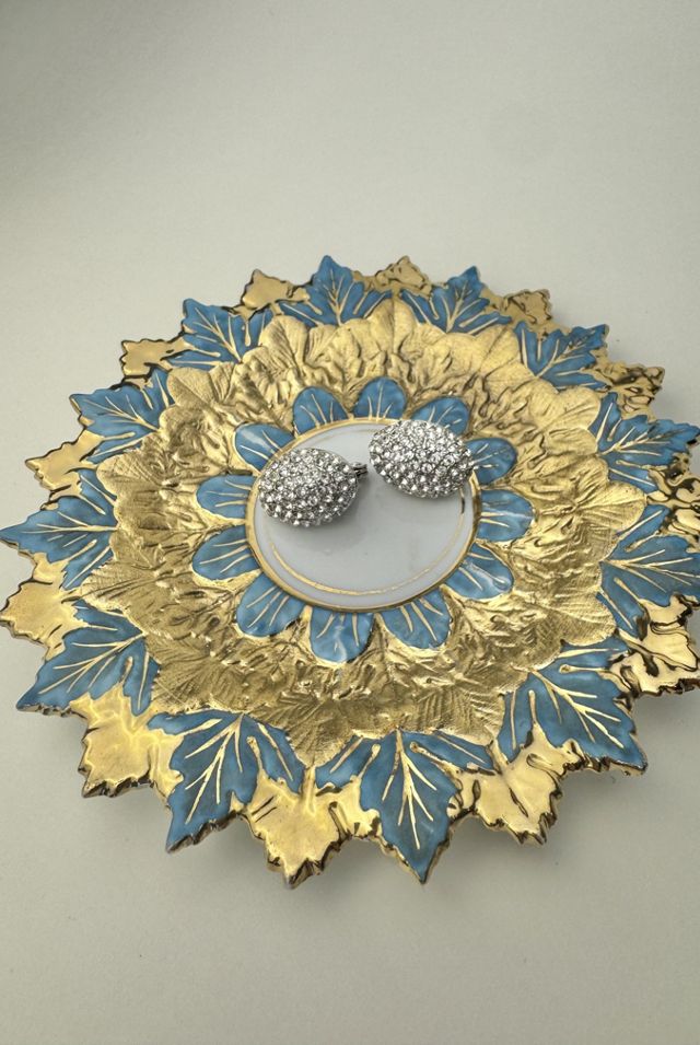 Vintage 1920s RW Rudolstadt Gilt & Blue Porcelain Floral Plate selected by Stagecoach Home Design LLC #3