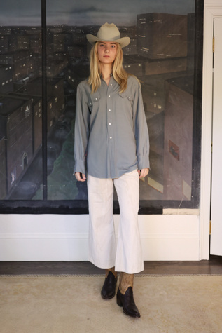 Vintage 1950s Blue Gabardine Pearl Snap Shirt by Lauren Owen of