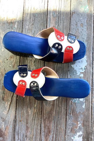 Vintage 1960s Deadstock Red White and Blue Platform Sandal Selected by Cherry