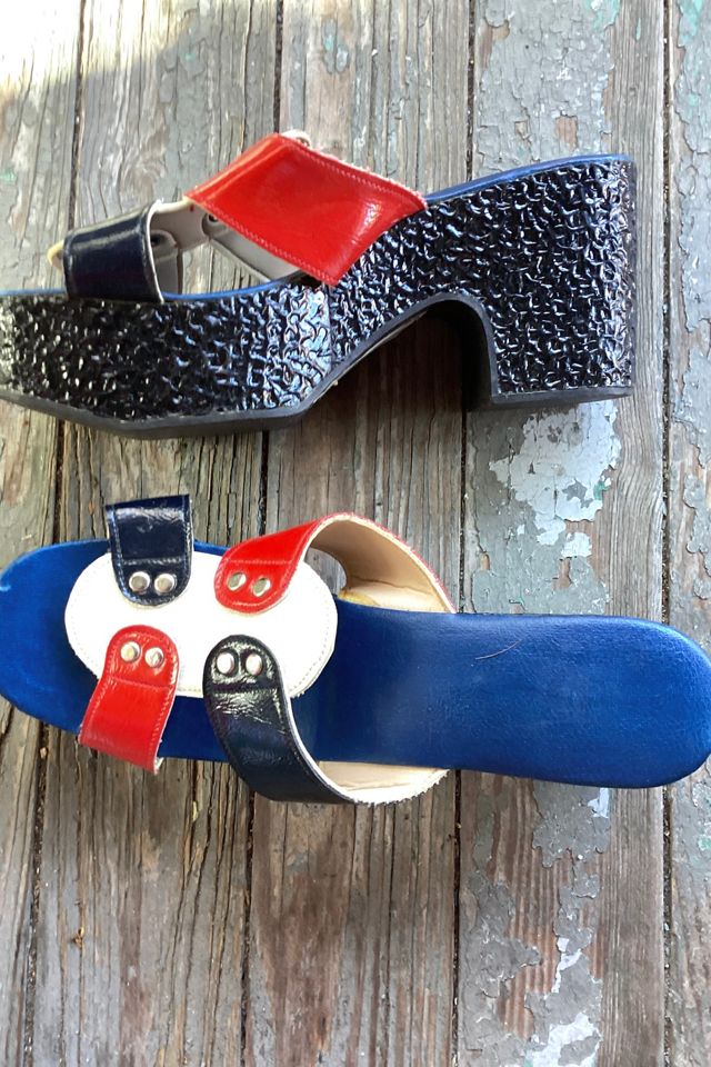 Vintage 1960s Deadstock Red White and Blue Platform Sandal Selected by Cherry #1