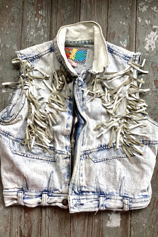 Vintage 1980s Acid Wash Fringe Vest Selected by Cherry