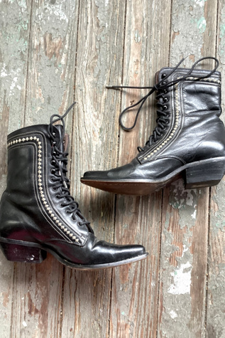 Vintage 1980s Guess Black Leather Lace Up Boots Selected by Cherry