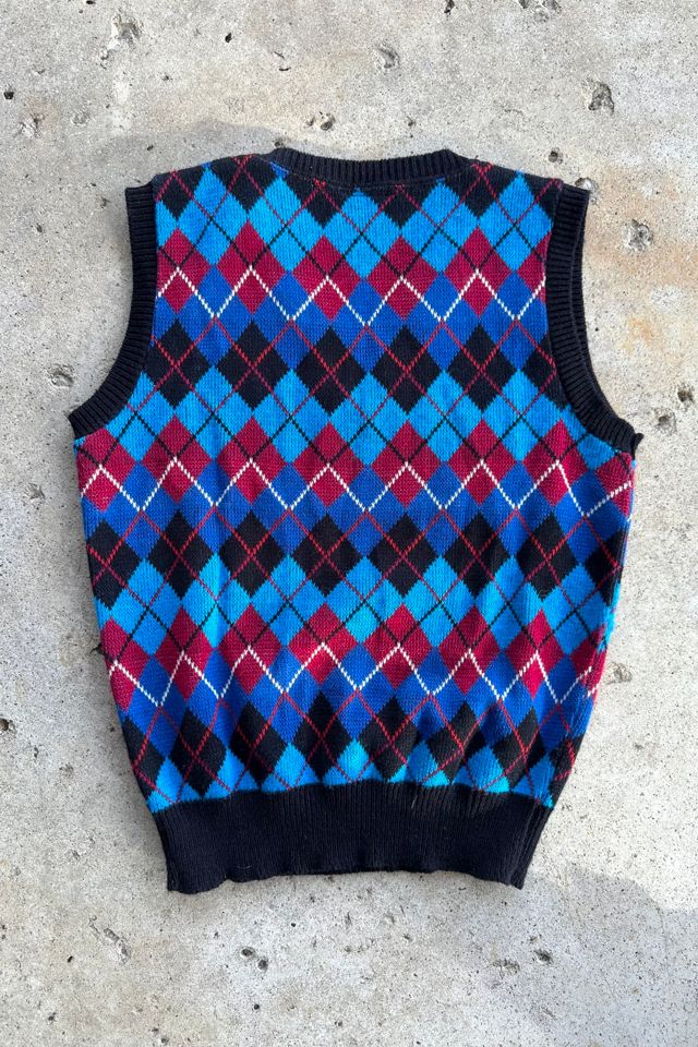 Vintage 1970s Blue and Black Argyle Sweater Vest Selected by Cherry #2
