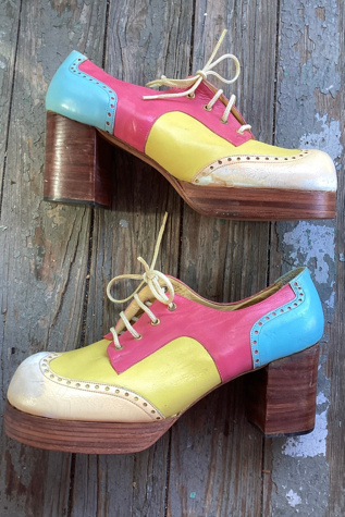 Vintage 1970s Candy Colored Patchwork Spectator Platforms Selected by Cherry