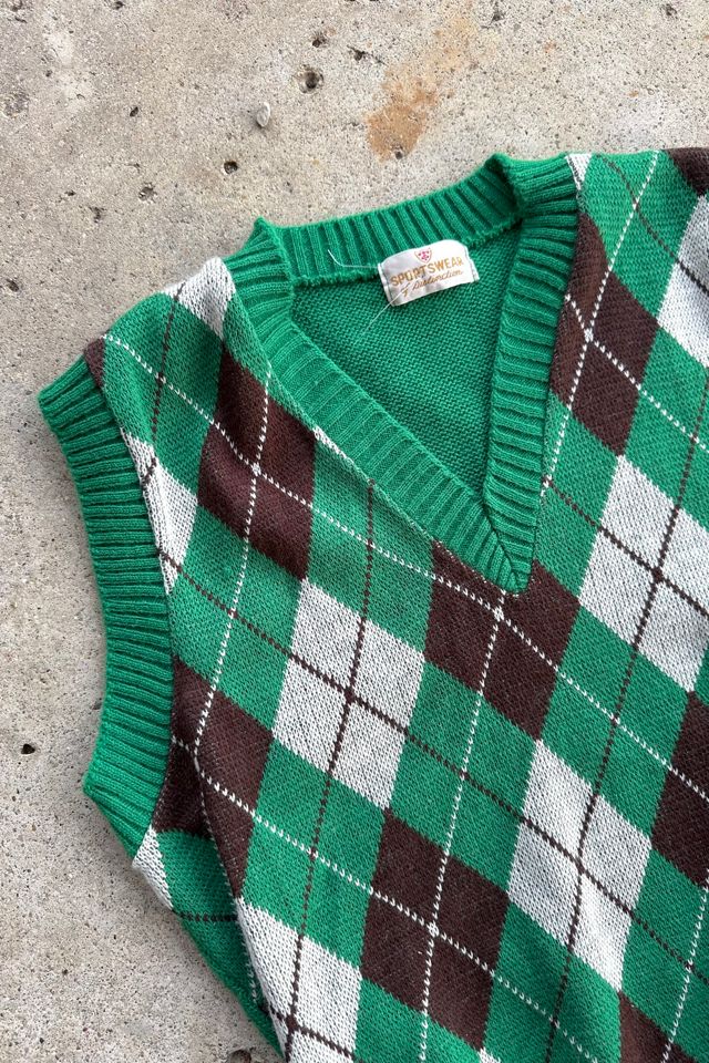 Vintage 1970s Green and Brown Argyle Sweater Vest Selected by Cherry #1