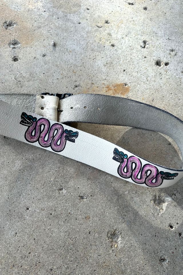 Vintage White Leather Painted Snake Belt Selected by Cherry #1