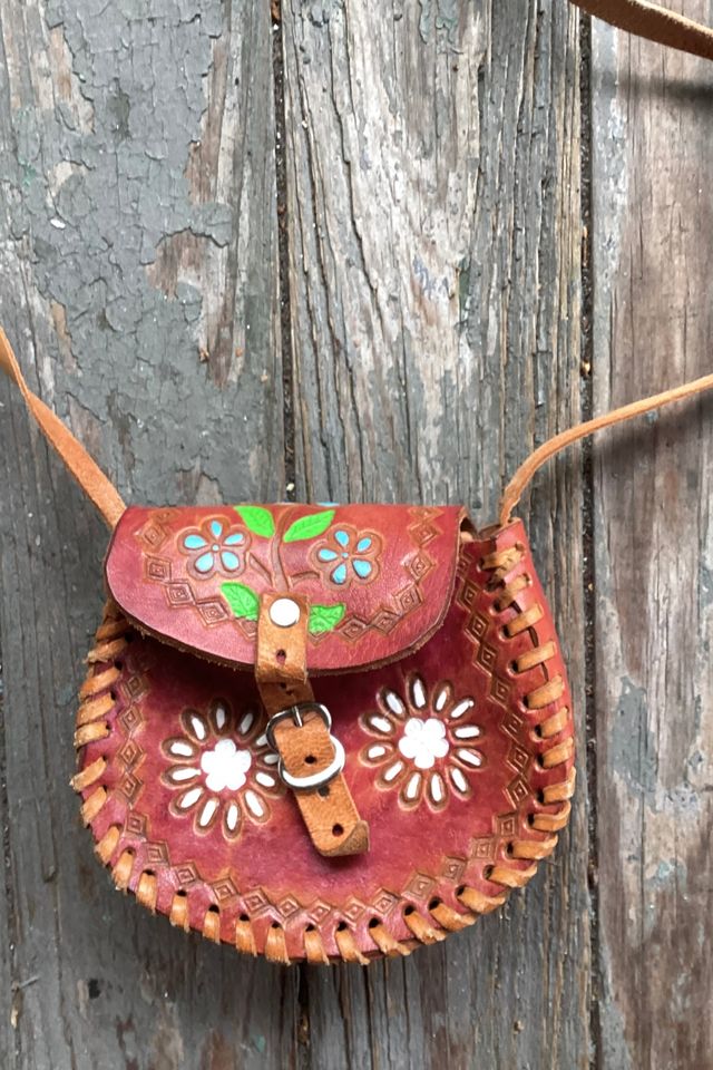 Vintage 1970s Whipstitch Mini Tooled Leather Purse Selected by Cherry #1