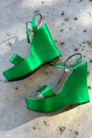 Vintage Deadstock 1970s Green Metallic Platforms Selected by Cherry
