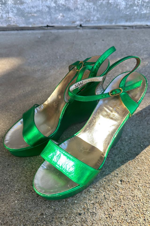 Vintage Deadstock 1970s Green Metallic Platforms Selected by Cherry #1
