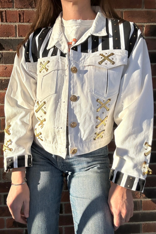 Vintage 1980s Cropped White Denim Nautical Jacket Selected by Cherry