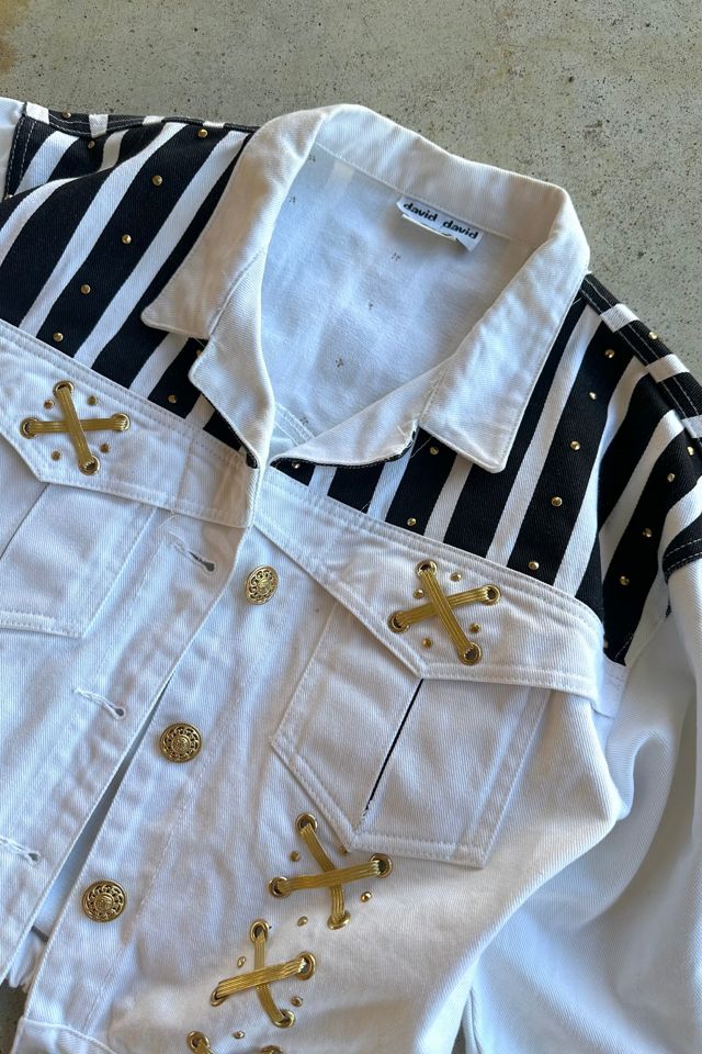 Vintage 1980s Cropped White Denim Nautical Jacket Selected by Cherry #3