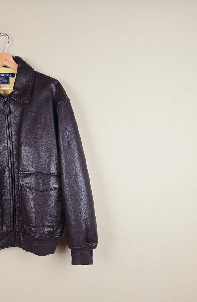 Vintage Nautica Brown Leather Jacket Selected By The Igala NYC #1