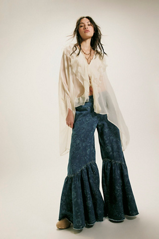 We The Free Sunshine Mid-Rise Wide-Leg Jeans at Free People in Dark Wash, Size: XL