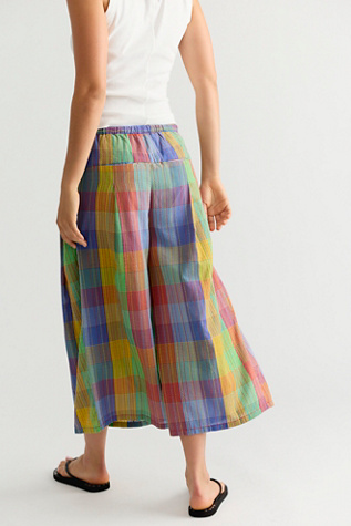 Telluride Wide-Leg Crop Pull-On Madras Pants