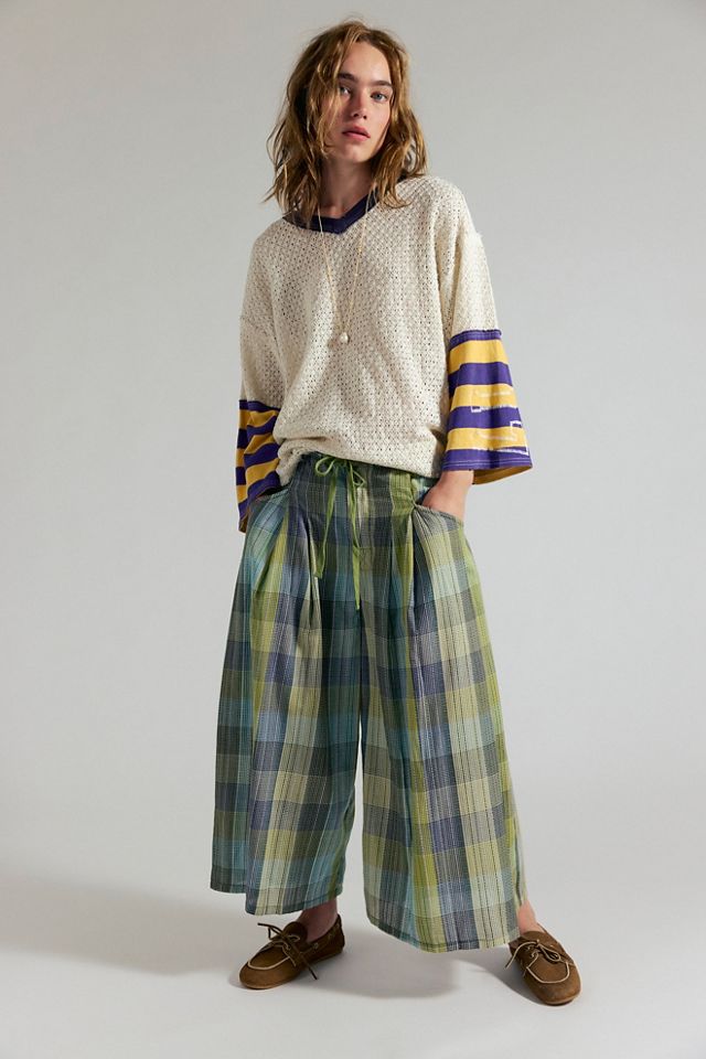 Telluride Wide-Leg Crop Pull-On Madras Pants #4
