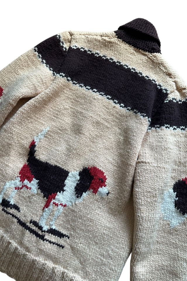 Vintage 1960s Wool Heavy Knit Hunting Dog Cardigan Selected By Vintage Warrior #1