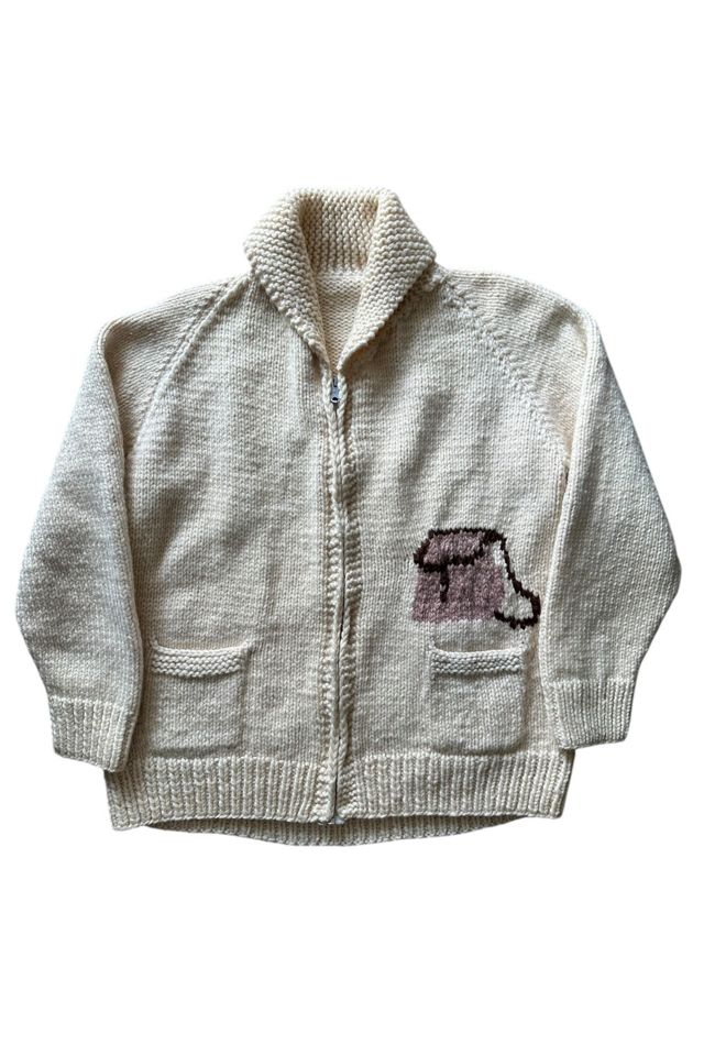 Vintage 1960s Heavy Knit Fishing Design Cardigan Selected By Vintage Warrior #1