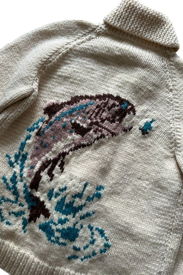Vintage 1960s Heavy Knit Fishing Design Cardigan Selected By Vintage Warrior #2