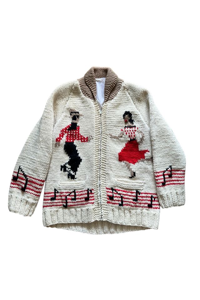 Vintage 1960s Square Dancing Heavy Knit Cardigan Sweater Selected Vintage Warrior