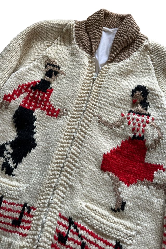 Vintage 1960s Square Dancing Heavy Knit Cardigan Sweater Selected Vintage Warrior #1