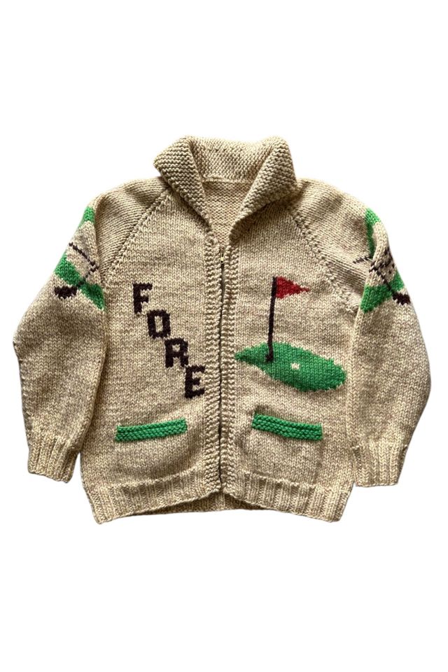 Vintage 1960s Handmade Heavy Knit Wool Woman Golf Theme Cardigan Sweater Selected By Vintage Warrior #2