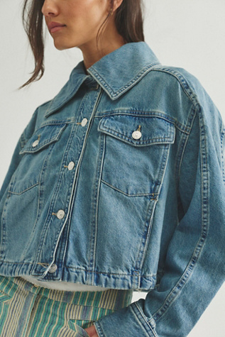 We The Free Side To Side Cropped Denim Jacket at Free People in Blue, Size: XL