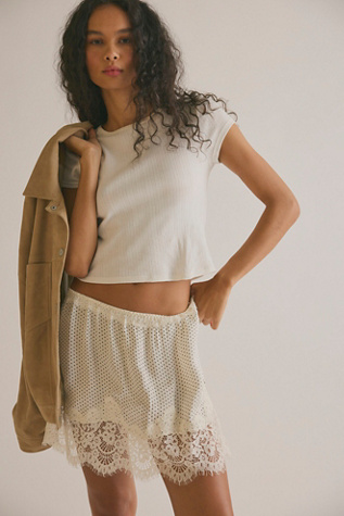Meet Me In the Middle Printed Mini Slip Skirt by Intimately at Free People in White, Size: M