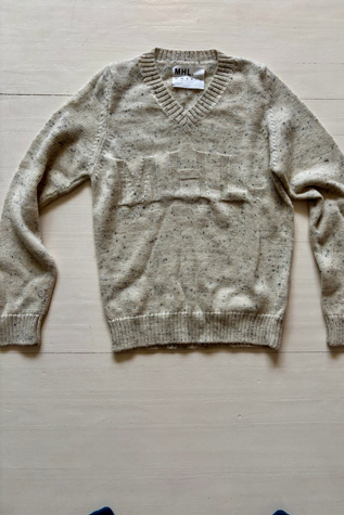 Vintage Cream Multi Speckled V Kneck Margaret Howell Jumpert Selected by Atlantic Vintage