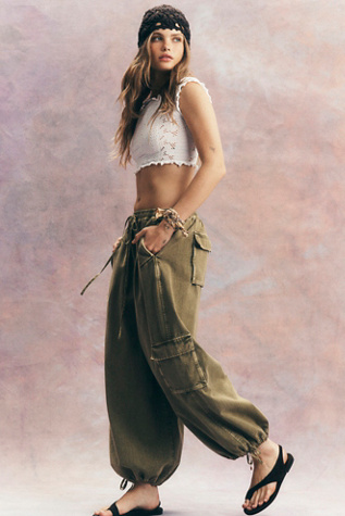 Bobbi Pull-On Cargo Trousers at Free People in Army, Size: Medium
