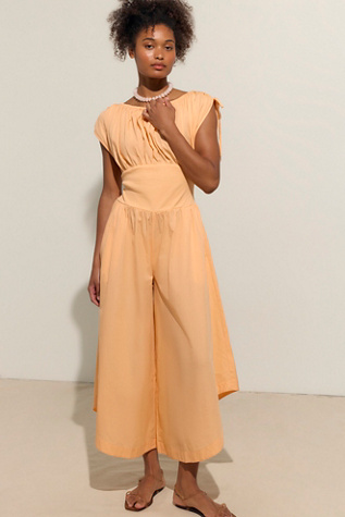 Ambrose Cotton One-Piece Palazzo Off The Shoulder Jumpsuit by free-est at Free People in Orange, Size: L - Palazzo