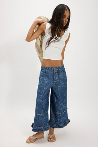 We The Free Love Me Not Printed Bloomer Jeans at Free People in Dark Wash, Size: L