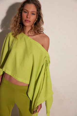 Coralyn Convertible Linen Cape Top by free-est at Free People in Green, Size: M