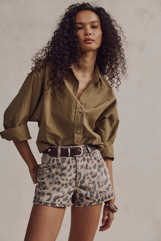 We The Free Now Or Never Printed Denim Shorts at Free People in Tan, Size: 27