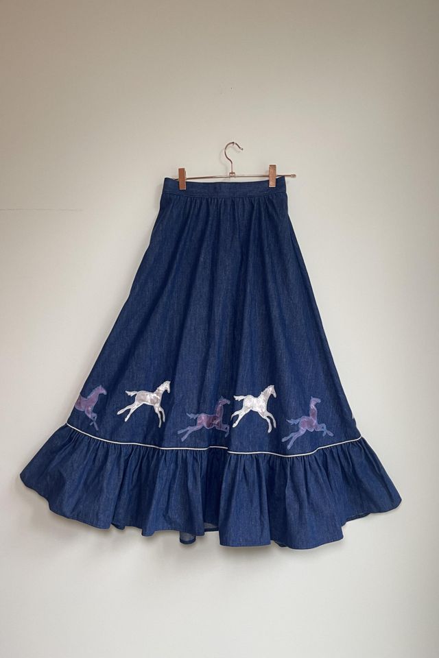 Nostaligic Nomade Satin Horses Denim Skirt #1